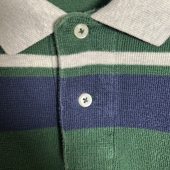 Vintage Polo Ralph Lauren Terrycloth Cotton Polo Green Navy White striped Sz XL - Picture 4 of 11